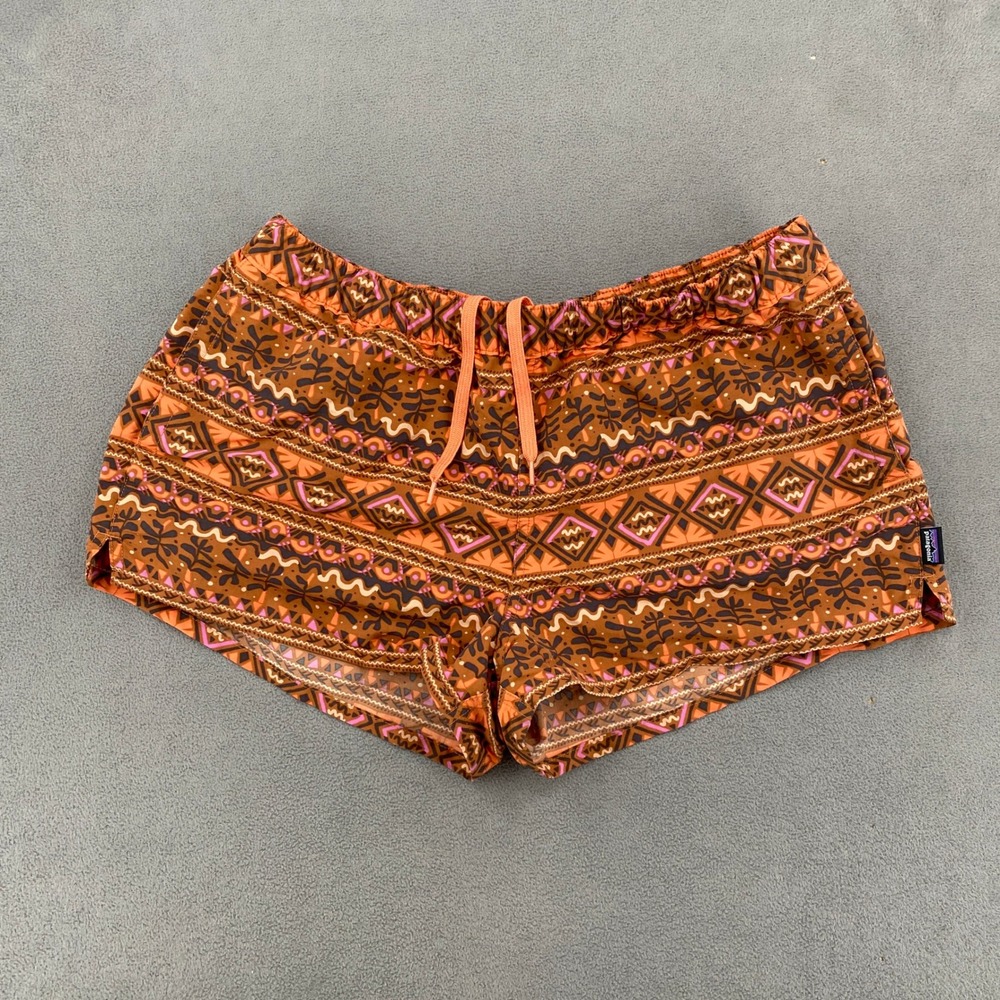 Patagonia Baggies Shorts Womens Large Orange Geometric Tribal Print 2.5 Inseam